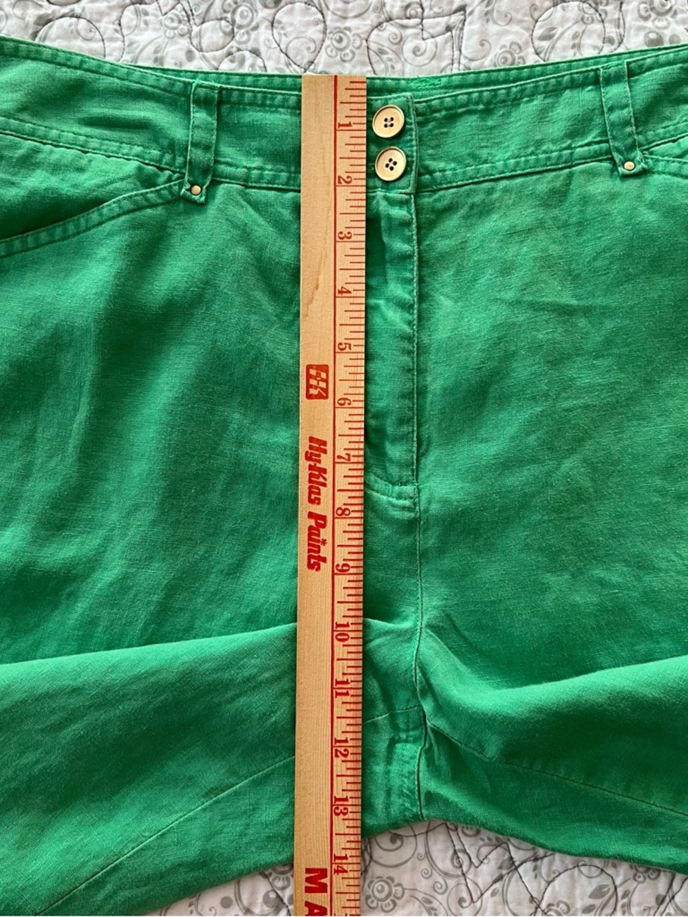 Jones New York 100% Linen Kelly Green Cropped Cuffed Pants Soft Cabincore Preppy - Picture 5 of 9